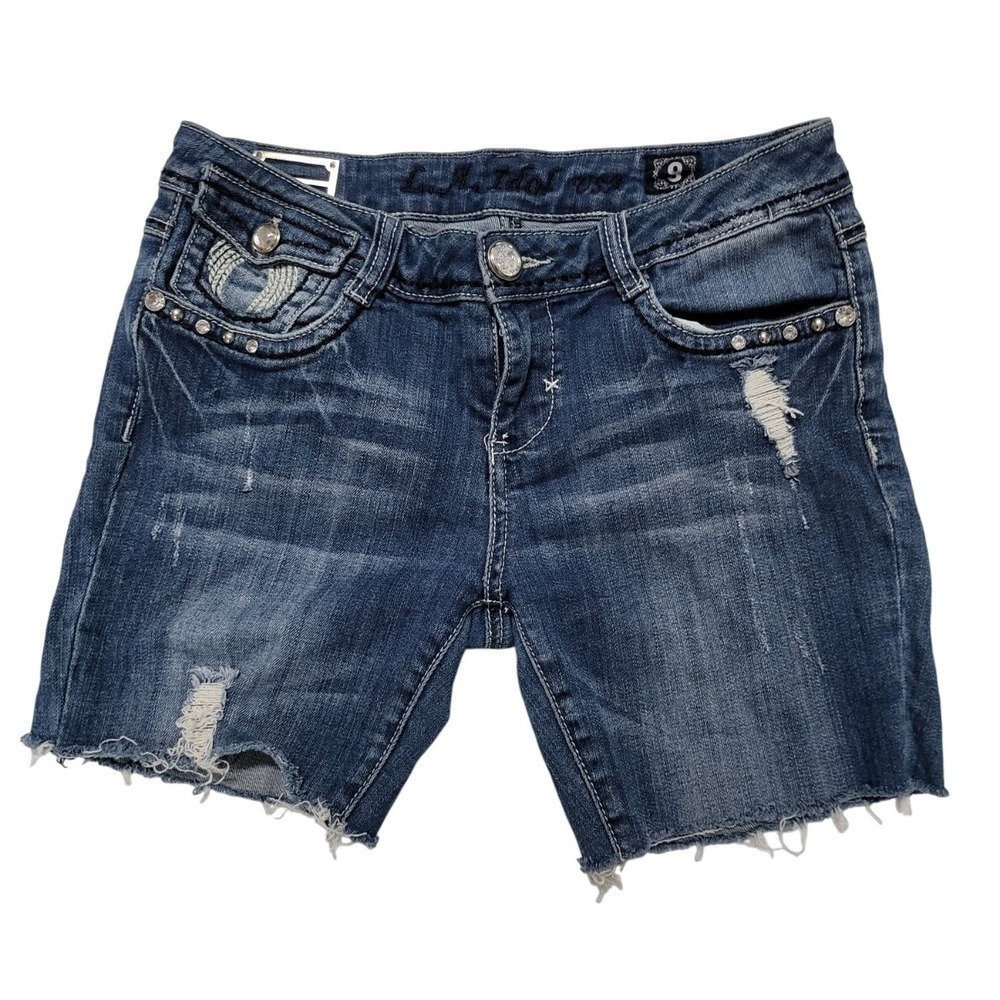 L.A. Idol Dark Jean Shorts Women's Embroidered Heavy Stitch Casual Denim Size 9